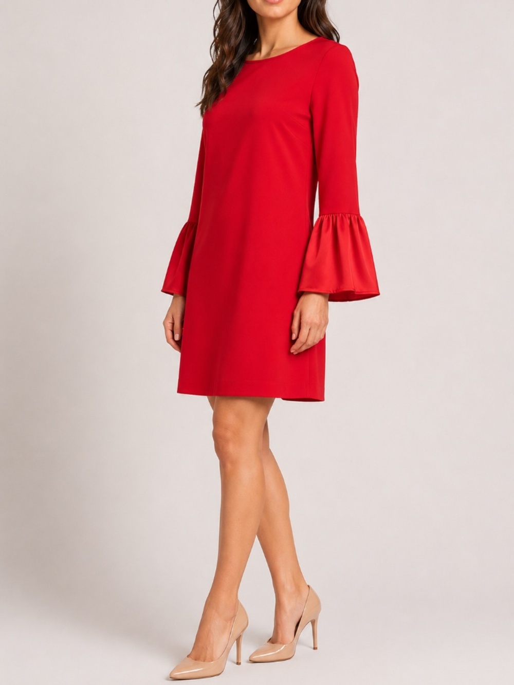 Cremieux Fluted Bell Sleeve Shift Dress Vibrant Red Size 0